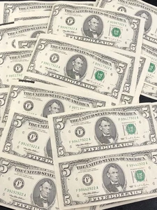 1x Pair 1995 $5 Five Dollar Note Bill Uncut Uncirculated Banknote Sheet Atlanta - Picture 1 of 2