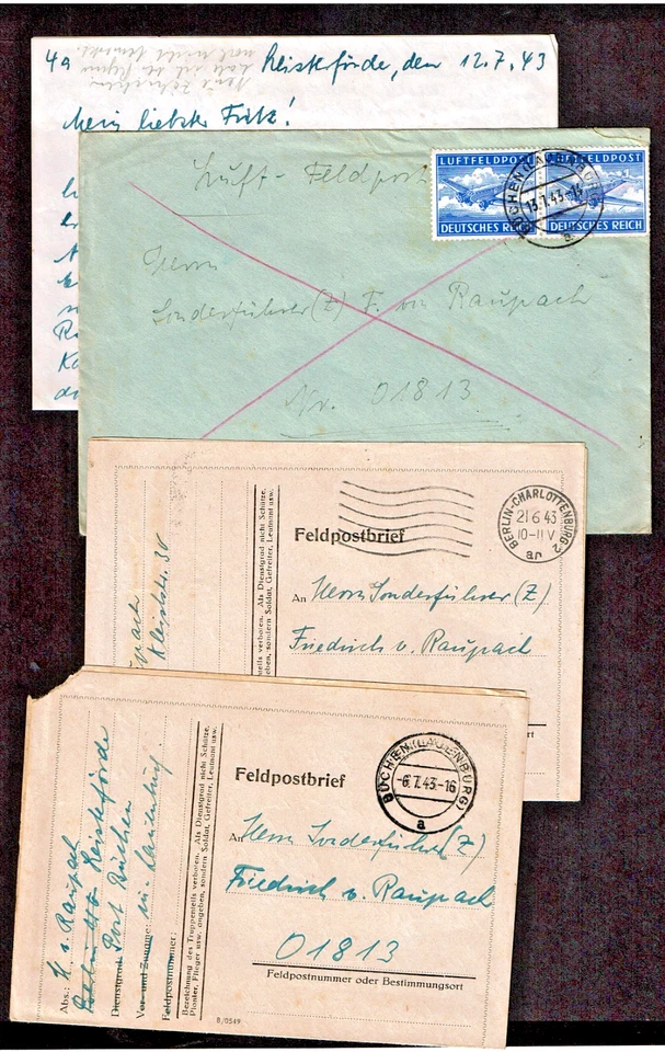 3 Feldpost an Sonderführer (Z) FpNr 01813 Dulag 220 von Berlin u Büchen - Bild 1 von 1