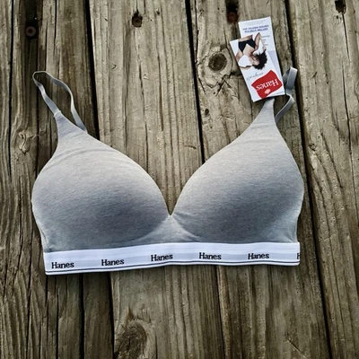 Hanes Originals Women cotton Stretch Contour Wire free Bra Large Gray NWT - Image 1 of 4