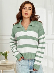 ZAFUL Fall Long Sleeve Cute Striped Sweater Winter Pullover Knit Sweater - Picture 1 of 6