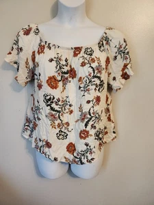 Knox Rose White Floral Off The Shoulder Crinkle Top Hippie Boho XL - Picture 1 of 6