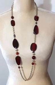 Chico's Burgunderrot Gold Ton 36" Lange Kette Halskette - Bild 1 von 3