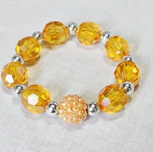 Orange Beaded Stretch Bracelet With Silver Accents J1-3343 - Picture 1 of 5