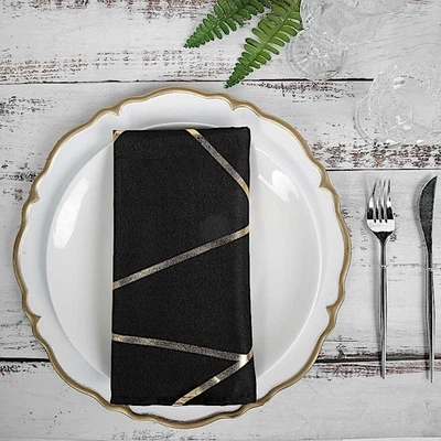 CRAFTSNFAVORS 5 BLACK GOLD 20" Polyester NAPKINS Geometric Pattern Party Decorations
