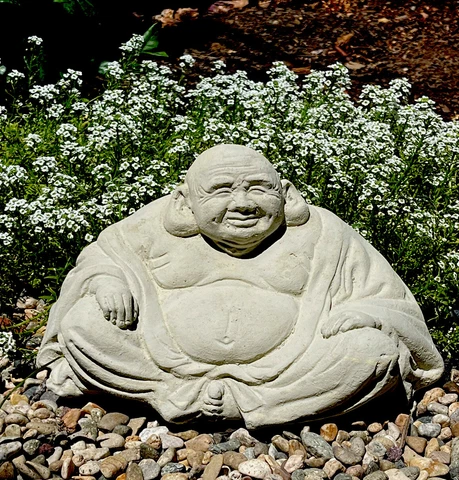 VINTAGE HAPPY HOTEI STATUE Solid Concrete Outdoor Meditating Buddha Garden Décor Cover