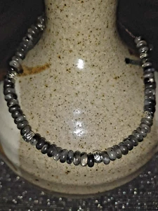 Natural Grey Black Moonstone Beaded Tie Bracelet 6" to 8" Wrist. - Picture 1 of 7