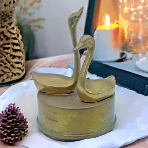 Vintage Solid Brass Swan Music Box Rotating on Pedestal Not Polished SEE VIDEO - Picture 1 of 9