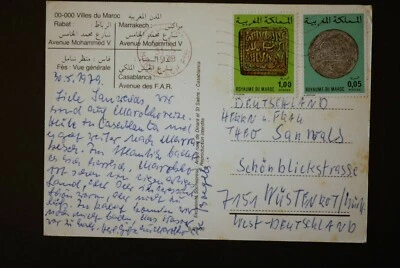 Марокко 1,05 Fr виды открытка Марракеш 31/5/1979 - Германия Yv749 Yv769 - Изображение 1 из 2