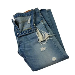 Levi's 501 Original Fit Jeans Mens 38x30 Blue Button Fly 100% Cotton Distressed - Picture 1 of 15