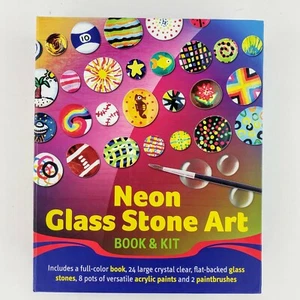 Glass Stone Art Book & Kit, Acrylic Paints, 24 Lg Crystal Clear Glass Stones - Picture 1 of 7