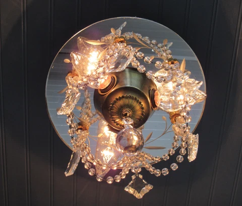 Exquisite Rare Pair Matching 1915 Mirror Flush Mount Ceiling Lights Restored Cover