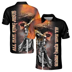 All Hall King Jesus Knie unter Gott Tempelritter Herren Poloshirt S-5XL - Bild 1 von 5