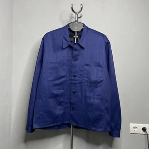 Vintage 80`s European Chore Work Jacket Blue Herringbone Cotton Size 52EU - Picture 1 of 10
