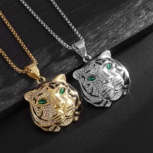 Collar Colgante Cabeza de Tigre Animal Acero Inoxidable Chapado en Oro para Hombre Hip Hop - Imagen 1 de 9