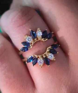 14K Yellow Gold Plated 2Ct Marquise Lab Created Sapphire Enhancer Wrap Band Ring - Picture 1 of 8