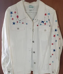 Quacker Factory large cotton Jacket Embroidered angels - church Christmas bling - Picture 1 of 4