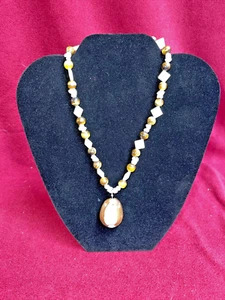 Artisan "Ocean Flair"  Puka, Cebu, Mthr of pear, Tiger eye-  Necklace - 15" - Picture 1 of 6