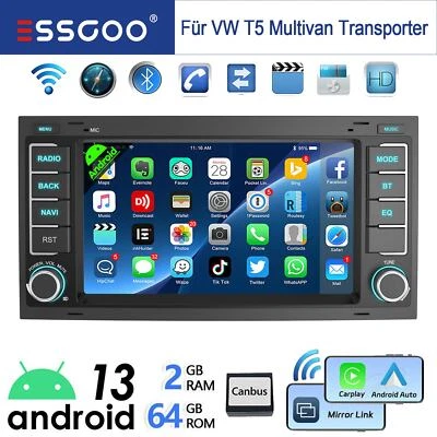 2+64G Autoradio Carplay Für VW T5 Transporter Multivan Touareg GPS Android 13 BT - Bild 1 von 4