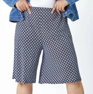 Ex Roman Curve Navy Geo Elastic Waist Stretch Wide Shorts Sizes 18 20 22/24 - Picture 1 of 3