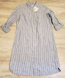 J.Jill Love Linen Shirt Dress 100% Linen Size Small Blue Striped - Picture 1 of 12