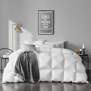 Queen Size Feathers down Comforter - Ultra Soft All Seasons 100% Organic Cotton - Picture 1 of 10