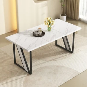 Esszimmertisch Esstisch Küchentisch Marmor-Optik Weiß Tisch Metallgestell 160 cm - Bild 1 von 13