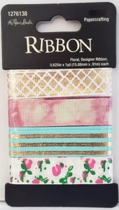 The Paper Studio 5/8" x 1 yd FLORAL DESIGNER RIBBON - 4 yds total - Picture 1 of 2
