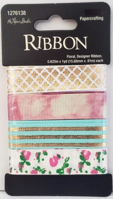 The Paper Studio 5/8" x 1 yd FLORAL DESIGNER RIBBON - 4 yds total - Image 1 of 2