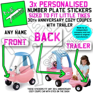 *WHITE/PINK* 3x number plate stickers TO FIT Little Tikes Cozy Coupe car Trailer - Picture 1 of 2