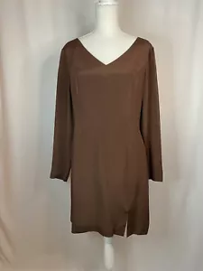 Hugo Buscati Women’s Silk Shift Dress, Size 12, V-Neck, Long Sleeve, Brown - Picture 1 of 6
