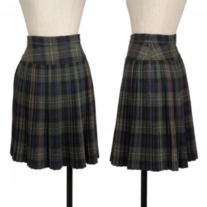 KENZO Wool Silk Check Weave Pleats Skirt Size S(K-133259) - Picture 1 of 10