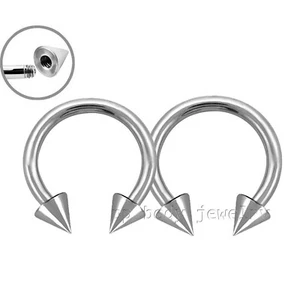 PAIR 8G 5/8" Surgical Steel Spiked Horseshoe Circular Barbell Earrings Septum - Picture 1 of 2