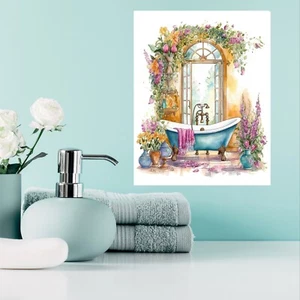 11x14 Floral Bath Canvas Print Wall Art - Picture 1 of 7