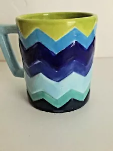Tazza da caffè in ceramica 11 oz blu e verde lime design chevron testurizzata 4"T - Foto 1 di 8