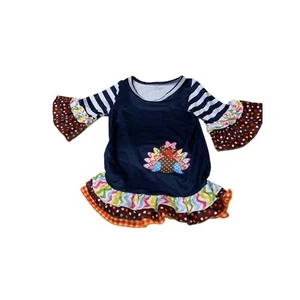 NWOT Boutique Girls Blue Turkey Thanksgiving Ruffle Dress 6-12M - Picture 1 of 2