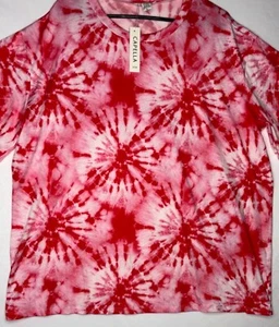 Capella T-Shirt Women's Large Red Tie-Dye Oversized Stretch Classic Pullover - Picture 1 of 5