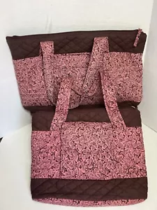 Travelon Pink Brown Floral Tote Large And Sm Pockets Zipper Travel Handbag Purse - Picture 1 of 14