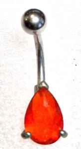 Belly Ring Gemmed Teardrop Red Non Dangle Naval Steel - Picture 1 of 3