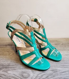 L.K. Bennett Sandaletten blau grün gold Leder Stiletto UK5/38,5 265£ - Bild 1 von 7