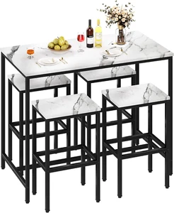 5 Piece Bar Table Set, Kitchen Bar Table and Chairs Set of 4, Modern Metal Count - Picture 1 of 8