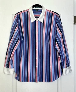 Vintage Ralph Lauren Damen-Top mit Knopfleiste blau gestreift Gr. 2X Kragen Langarm - Bild 1 von 8