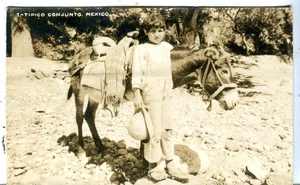 México Conjunto Niño y Burro Burro Burro Burro Antigua Foto Real Sepia Postal - Imagen 1 de 4