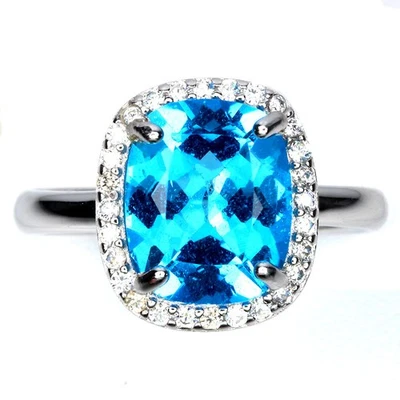 Anello in argento sterling 925 antico topazio blu svizzero gioiello misura 8 - Immagine 1 di 4