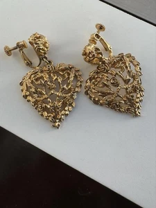 Yves Saint Laurent Earrings Gold Tone Clip On Vintage Heart Woman From Japan - Picture 1 of 24