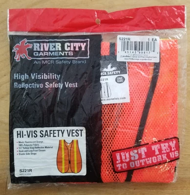 River City Garments Adult One Size Mesh Safety Vest Neon Orange Yellow - Image 1 of 3
