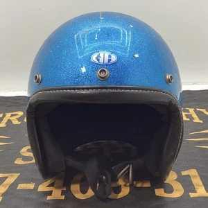 VINTAGE 1971 HIROTAKE ARAI MOTORCYCLE HELMET BLUE FLAKE SPARKLE 7 1/2 – 7 3/4 - Picture 1 of 13
