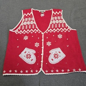 Work In Progress Damen rot Urlaub Pullover Weste Größe 3X bestickt Schneeflocken - Bild 1 von 13