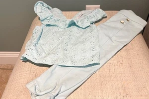 Janie and Jack Light Blue Eyelet Ruffle Top & Ponte Pant - Picture 1 of 4