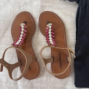 Dolce & Gabbana Bijou thong sandals Brown Pink Size 38 - Picture 1 of 6