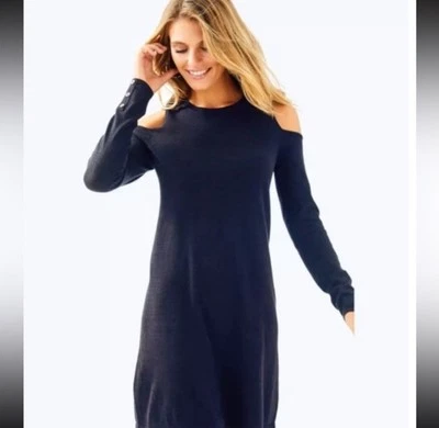 Lilly Pulitzer True Navy FAIRE SWEATER DRESS Sunny Shoulders Size S - Image 1 of 4